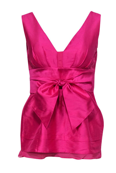 Current Boutique-Diane von Furstenberg - Bright Pink Silk Plunge Blouse Sz 2