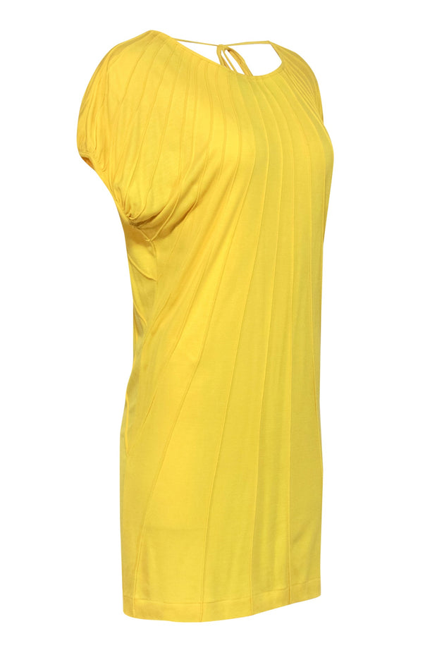 Current Boutique-Diane von Furstenberg - Bright Yellow Pleated "Lura" Open Back Shift Dress Sz P