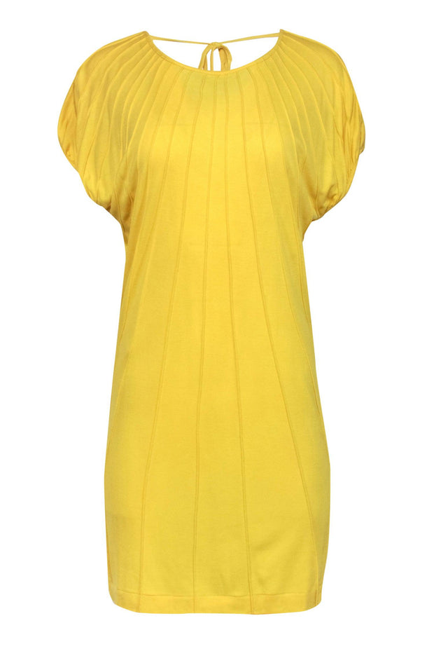 Current Boutique-Diane von Furstenberg - Bright Yellow Pleated "Lura" Open Back Shift Dress Sz P