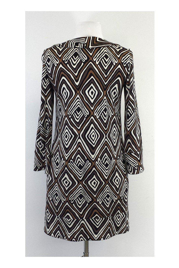 Current Boutique-Diane von Furstenberg - Brown & White Geo Print Silk Dress Sz 2