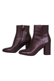 Current Boutique-Diane von Furstenberg - Burgundy Almond Toe Block Heel Booties Sz 8.5