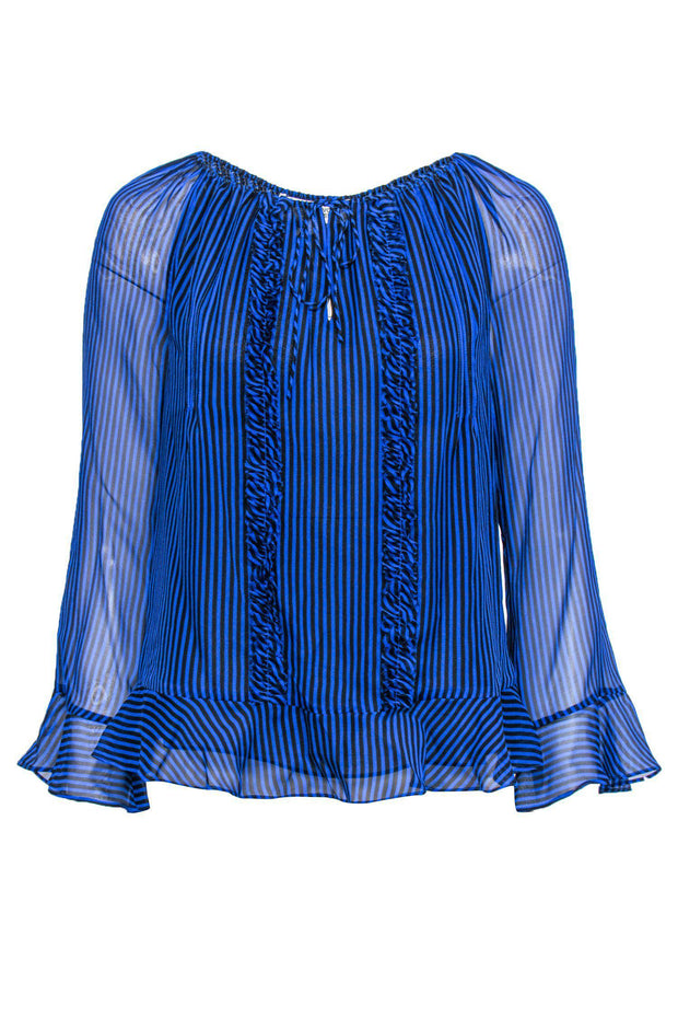 Current Boutique-Diane von Furstenberg - Cobalt & Black Striped Silk Blouse Sz 8