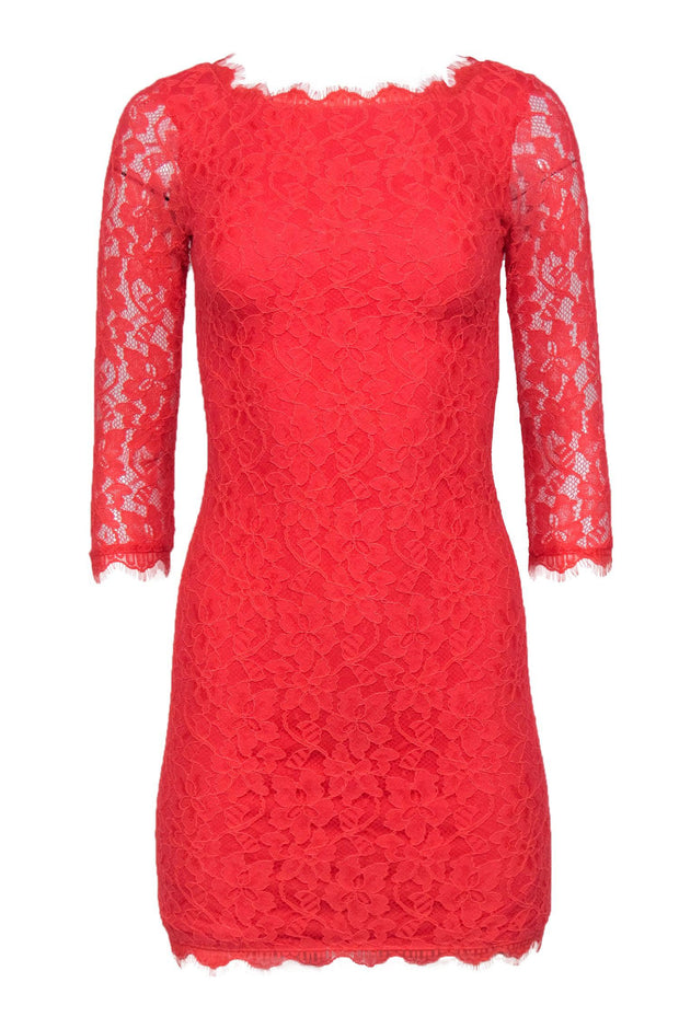 Current Boutique-Diane von Furstenberg - Coral Floral Lace "Zarita" Bodycon Dress Sz 0