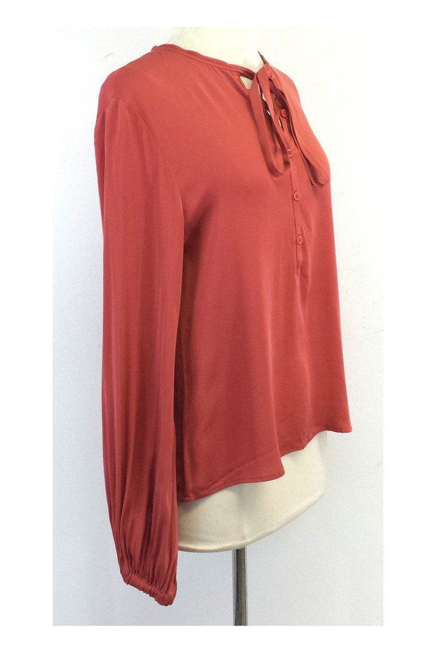 Current Boutique-Diane von Furstenberg - Coral Silk Long Sleeve Blouse Sz 12