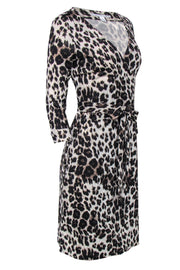 Current Boutique-Diane von Furstenberg - Cream & Black Leopard Print Silk Wrap Dress Sz 10