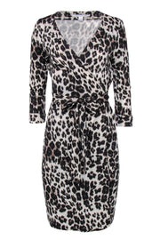 Current Boutique-Diane von Furstenberg - Cream & Black Leopard Print Silk Wrap Dress Sz 10
