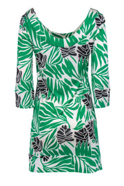 Current Boutique-Diane von Furstenberg - Cream, Green & Black Tropical Silk Printed Dress Sz 4