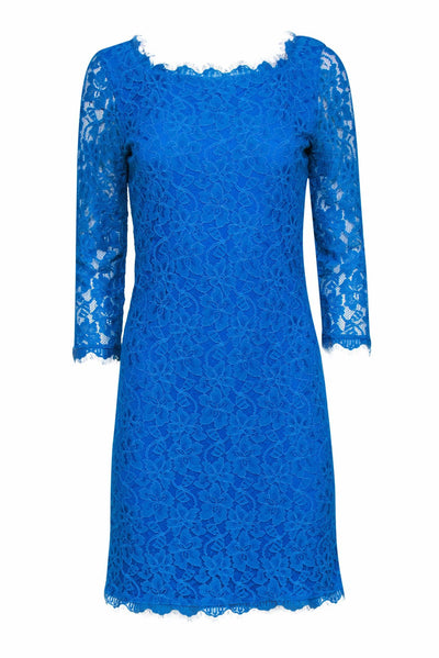 Current Boutique-Diane von Furstenberg - Cyan Blue Floral Lace Cocktail "Zarita" Dress Sz 10