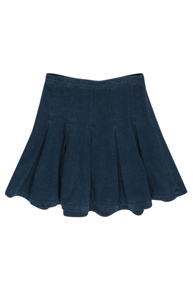 Current Boutique-Diane von Furstenberg - Dark Denim Pleated A-Line Circle Skirt Sz 6