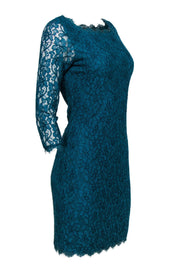 Current Boutique-Diane von Furstenberg - Dark Teal Floral Lace Bodycon Dress Sz 2
