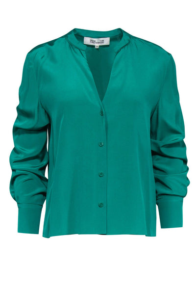 Current Boutique-Diane von Furstenberg - Emerald Long Sleeve Button Down Blouse Sz 10