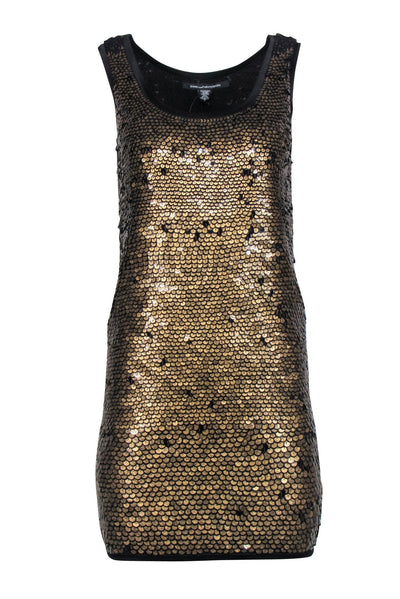 Current Boutique-Diane von Furstenberg - Gold & Black Sleeveless Sequin Mini Dress Sz 2
