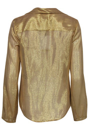 Current Boutique-Diane von Furstenberg - Gold Metallic Silk Button-Up Blouse Sz 8