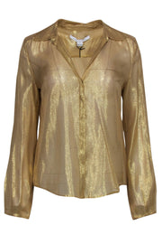 Current Boutique-Diane von Furstenberg - Gold Metallic Silk Button-Up Blouse Sz 8