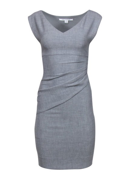 Current Boutique-Diane von Furstenberg - Gray Gathered-Side V-Neck Sheath Dress Sz 0
