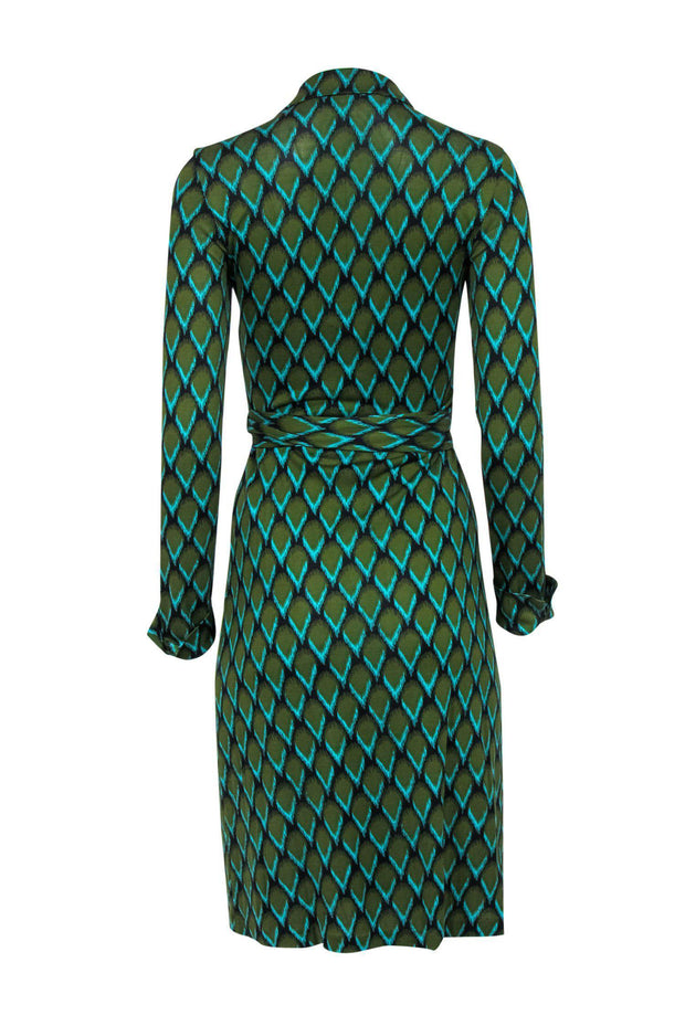 Current Boutique-Diane von Furstenberg - Green & Blue Scale Printed Silk Wrap Dress Sz 6