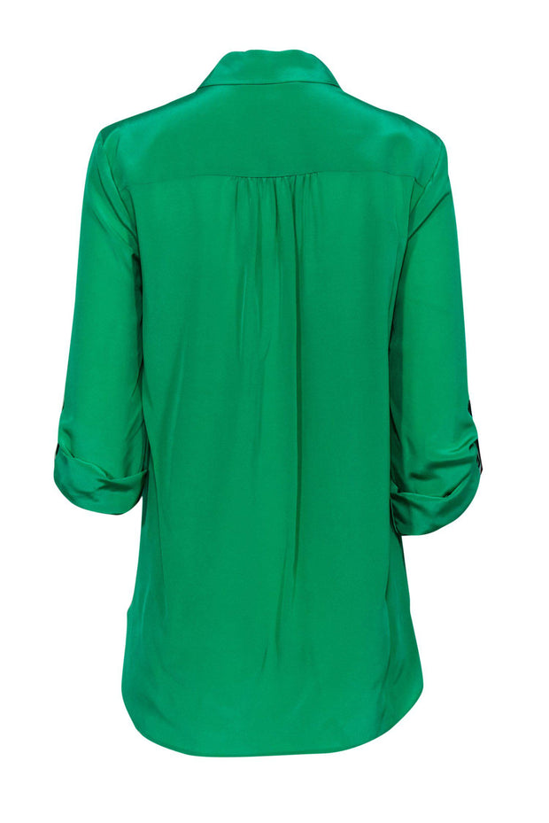 Current Boutique-Diane von Furstenberg - Green Button Down Blouse w/ Black & White Striped Trim Sz 10