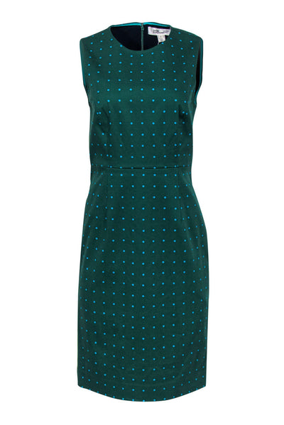 Current Boutique-Diane von Furstenberg - Green Polka Dot Sheath Dress Sz 8