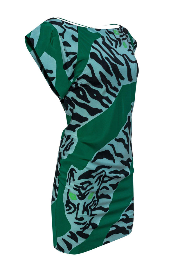 Current Boutique-Diane von Furstenberg - Green Tiger Print Silk Dress Sz 2