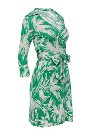 Current Boutique-Diane von Furstenberg - Green & White Palm Print Quarter Sleeve Silk Wrap Dress Sz 4