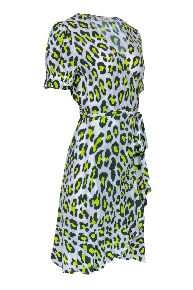 Current Boutique-Diane von Furstenberg - Green & Yellow Leopard Print Wrap Dress Sz M