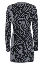 Current Boutique-Diane von Furstenberg - Grey & Black Abstract Print Fitted Wool Sweater Dress Sz 8