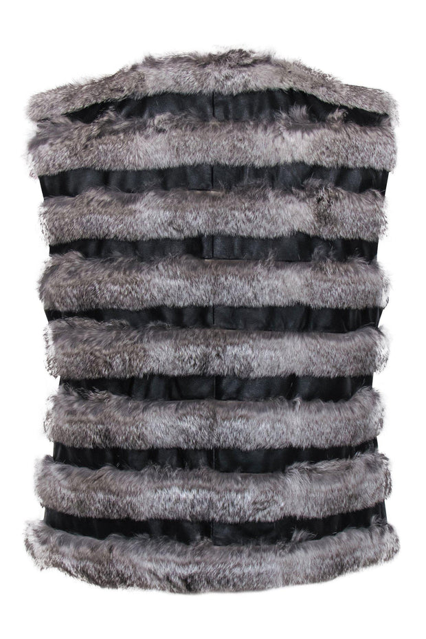 Current Boutique-Diane von Furstenberg - Grey & Black Leather & Rabbit Fur Clasped Vest Sz L