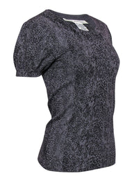 Current Boutique-Diane von Furstenberg - Grey & Black Sparkly Leopard Print Puff Sleeve Sweater Sz S