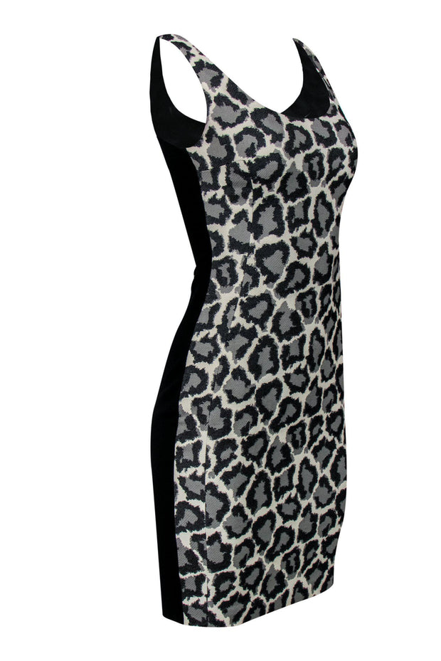 Current Boutique-Diane von Furstenberg - Grey Leopard Print & Black Sheath Dress Sz 2