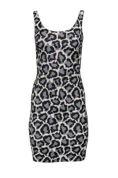 Current Boutique-Diane von Furstenberg - Grey Leopard Print & Black Sheath Dress Sz 2