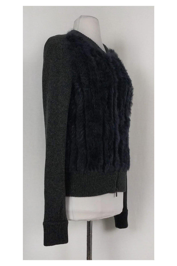 Current Boutique-Diane von Furstenberg - Grey Rabbit Fur Trim Cardigan Sz M