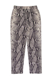 Current Boutique-Diane von Furstenberg - Grey Snakeskin Print Silk Drawstring Pants Sz 4