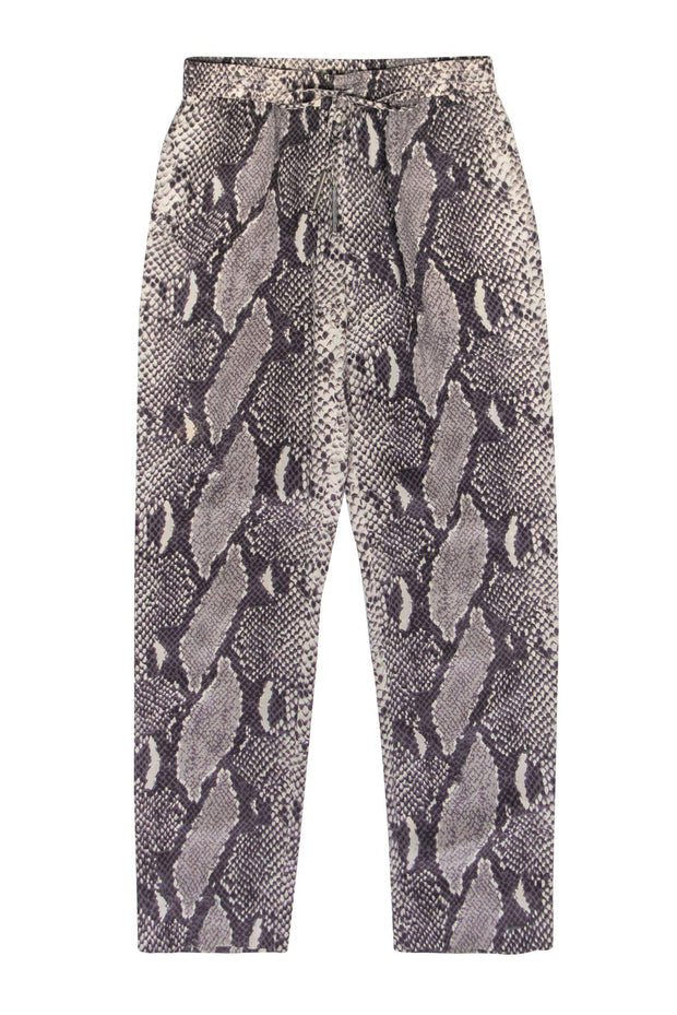 Current Boutique-Diane von Furstenberg - Grey Snakeskin Print Silk Drawstring Pants Sz 4