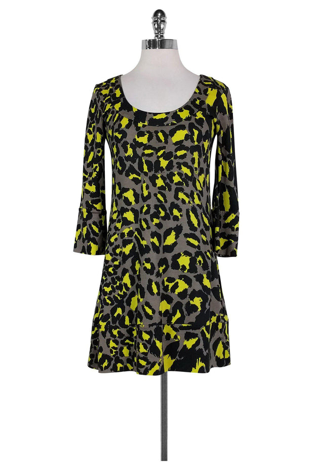 Current Boutique-Diane von Furstenberg - Grey & Yellow Leopard Print Shift Sz 2