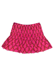 Current Boutique-Diane von Furstenberg - Hot Pink Floral Print Pleated Flare Skirt Sz 6