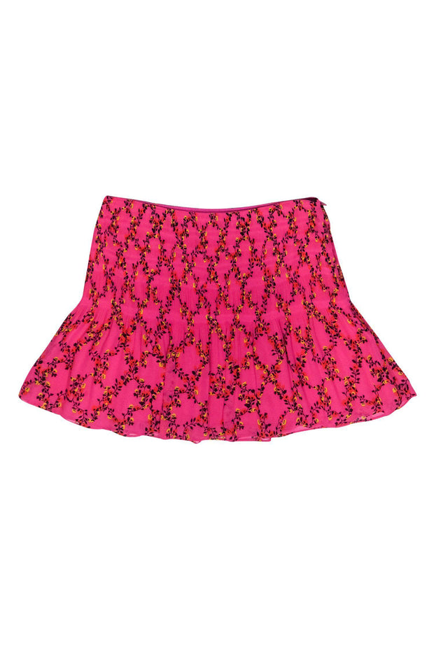 Current Boutique-Diane von Furstenberg - Hot Pink Floral Print Pleated Flare Skirt Sz 6