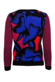 Current Boutique-Diane von Furstenberg - Indigo, Red & Pink Large Floral Print Wool Sweater Sz M