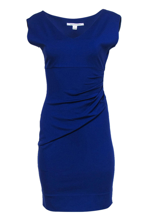 Current Boutique-Diane von Furstenberg - Indigo V-Neck Bodycon w/ Ruched Side Sz 4