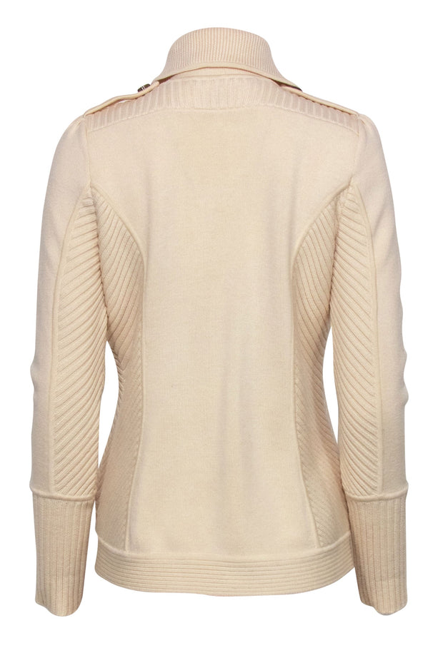 Current Boutique-Diane von Furstenberg - Ivory Button-Up Wool Cardigan w/ Ribbed Trim Sz M