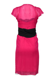 Current Boutique-Diane von Furstenberg - Lace Trim Hot Pink Silk Wrap Dress Sz 0