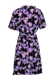 Current Boutique-Diane von Furstenberg - Lavender & Black Silk Floral Wrap Dress w/ Ruffles Details Sz L