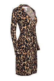 Current Boutique-Diane von Furstenberg - Leopard Print Silk Long Sleeve Wrap Dress Sz 6