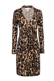 Current Boutique-Diane von Furstenberg - Leopard Print Silk Long Sleeve Wrap Dress Sz 6