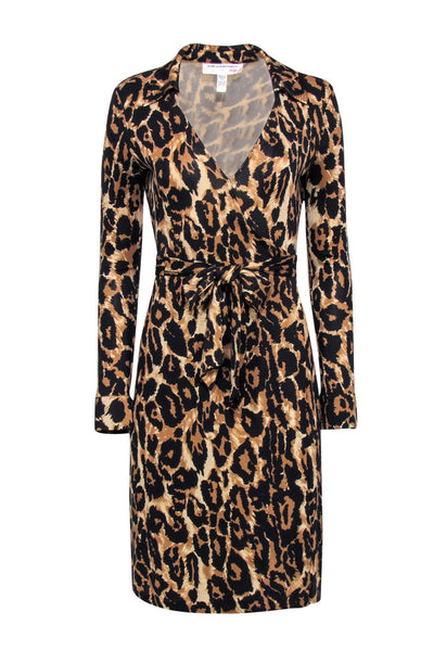 Current Boutique-Diane von Furstenberg - Leopard Print Silk Long Sleeve Wrap Dress Sz 6