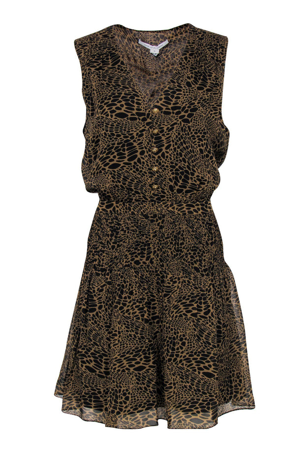 Current Boutique-Diane von Furstenberg - Leopard Print Sleeveless Dress w/ Gold Buttons Sz 14