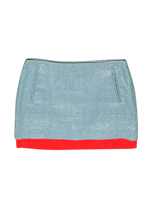 Current Boutique-Diane von Furstenberg - Light Blue & Orange Tweed Mini Skirt Sz 4