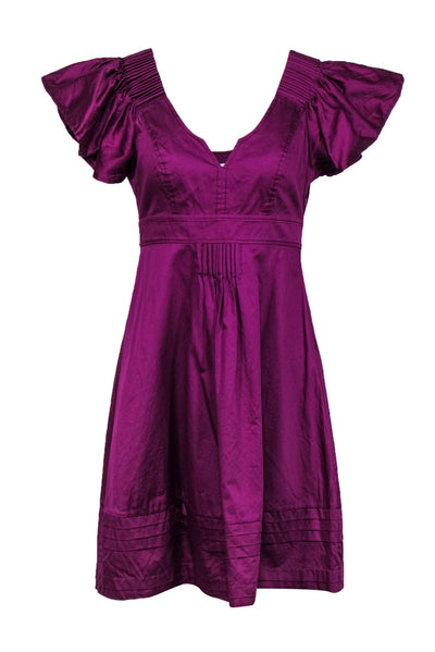 Current Boutique-Diane von Furstenberg - Magenta Cotton Babydoll Dress w/ Ruffles Sz 4