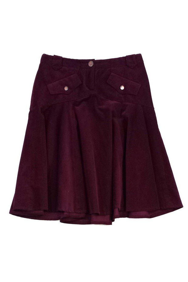 Current Boutique-Diane von Furstenberg - Merlot Corduroy Flare Skirt Sz 2