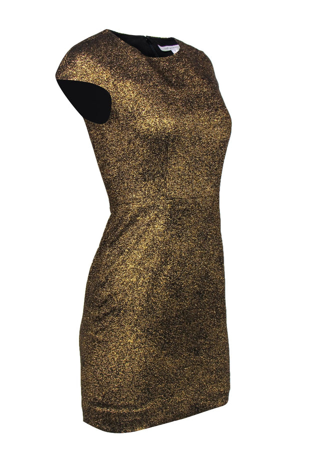 Current Boutique-Diane von Furstenberg - Metallic Gold Crackled Cap Sleeve Sheath Dress Sz 0