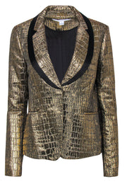 Current Boutique-Diane von Furstenberg - Metallic Gold Snakeskin Print Blazer Sz 8